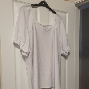 Cato White Ruffled Blouse with Short Sleeves